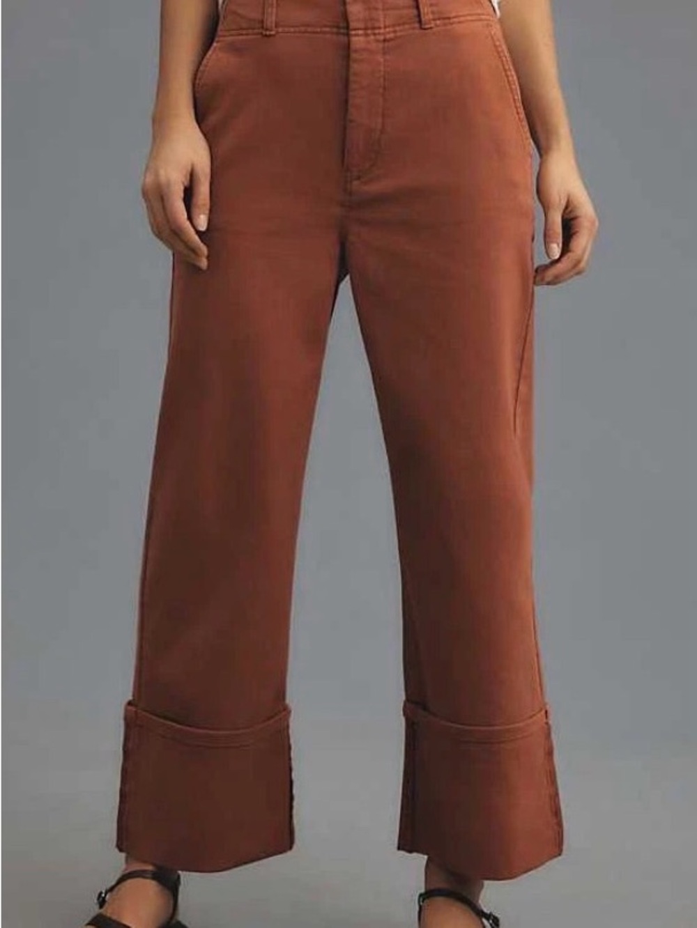 Pilcro Cropped Wide-Leg Jeans in Rust Orange - Picture 2 of 7